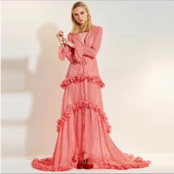 Red gingham maxi dress - Picture 3 of 8